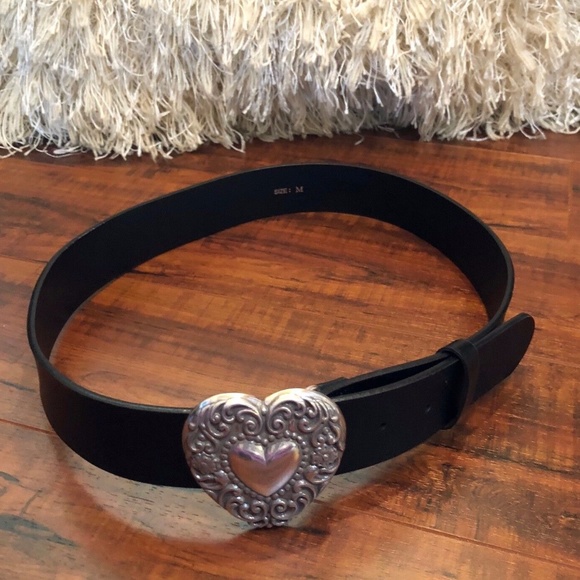 Silver Heart Flower Filigree Black Belt